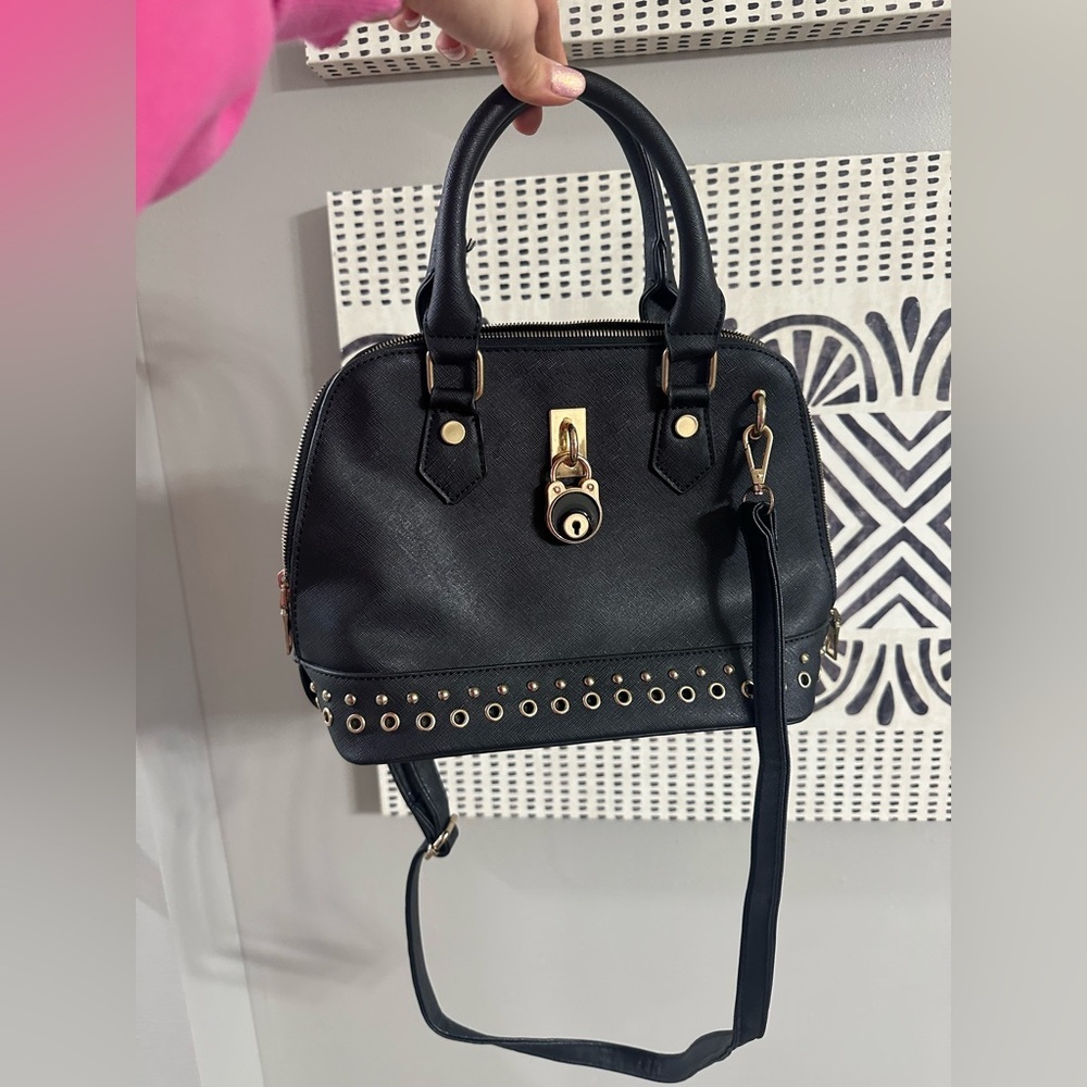 Black Handbag with Gold Accents - Picture 3 of 10